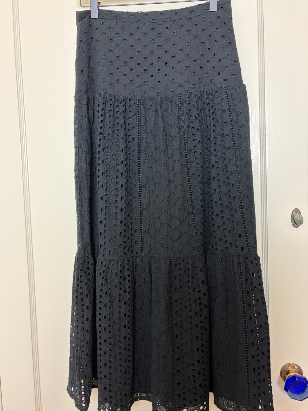 House of Harlow Black Eyelet Tiered Maxi Skirt
